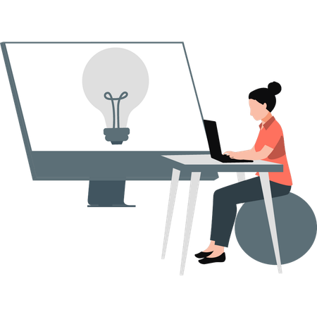 Woman working on laptop for business ideas  Illustration