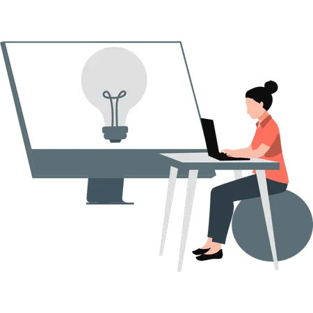 Woman working on laptop for business ideas  Illustration