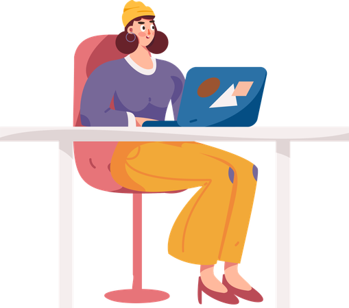 Woman working on laptop from home  Illustration