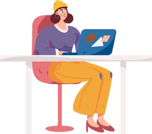 Woman working on laptop from home  Illustration