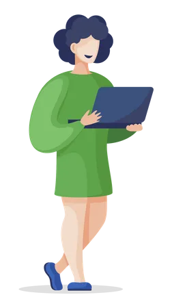 Woman working on laptop  Illustration