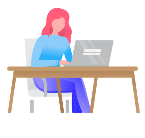 Woman Working on Laptop  Illustration