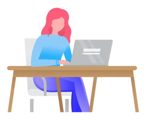 Woman Working on Laptop  Illustration