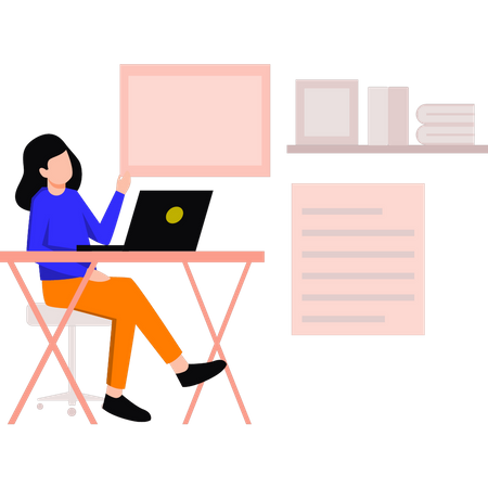 Woman working on laptop  Illustration