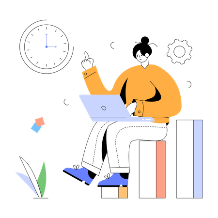 Woman working on laptop  Illustration