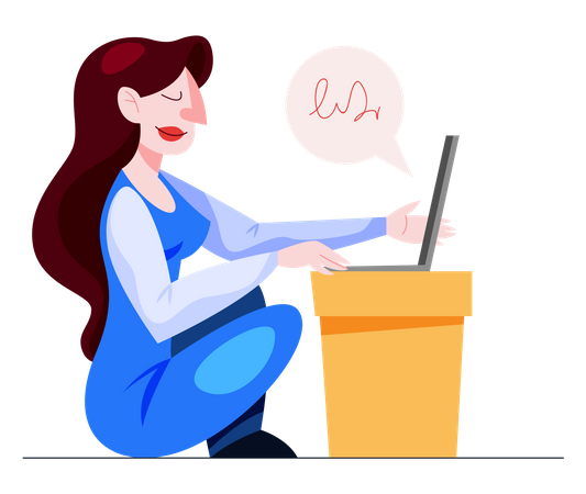 Woman working on laptop  Illustration