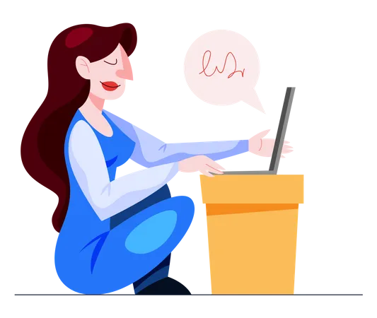 Woman working on laptop  Illustration