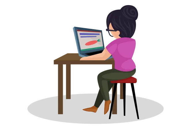 Woman working on laptop  Illustration