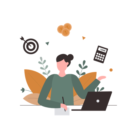 Woman Working On Laptop  Illustration