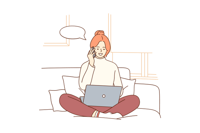 Woman working on laptop  Illustration