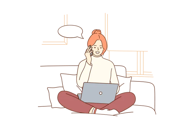 Woman working on laptop  Illustration