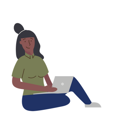 Woman Working On Laptop  Illustration