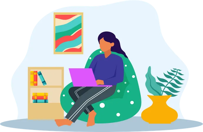 Woman working on laptop  Illustration