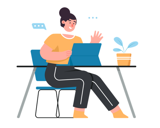 Woman working on laptop  Illustration