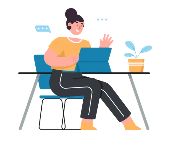 Woman working on laptop  Illustration