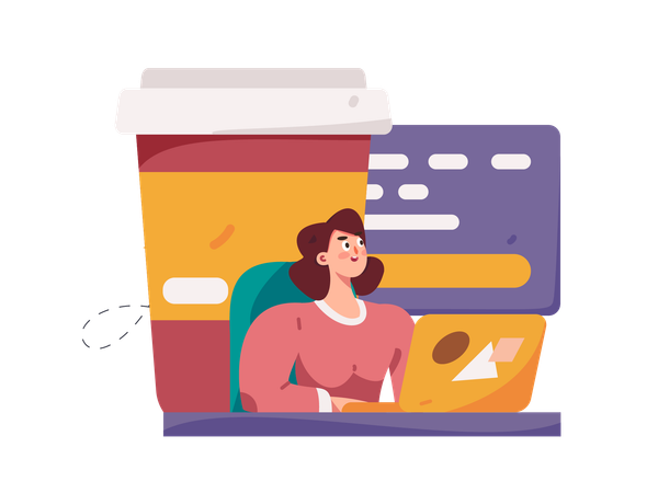 Woman working on laptop  Illustration