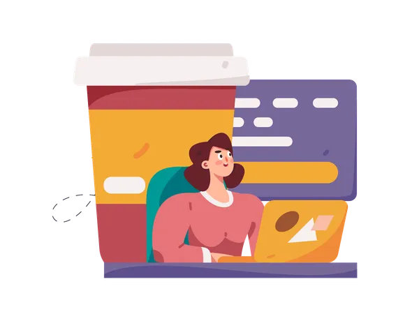 Woman working on laptop  Illustration