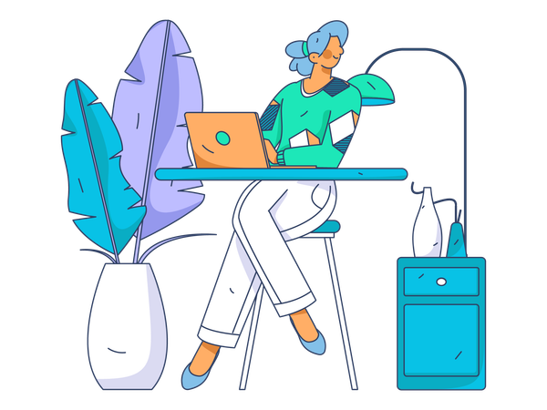 Woman working on laptop  Illustration