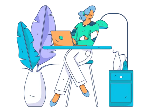 Woman working on laptop  Illustration