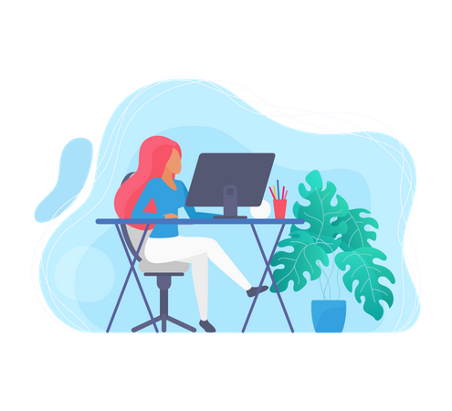 Woman working on laptop  Illustration