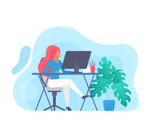 Woman working on laptop  Illustration