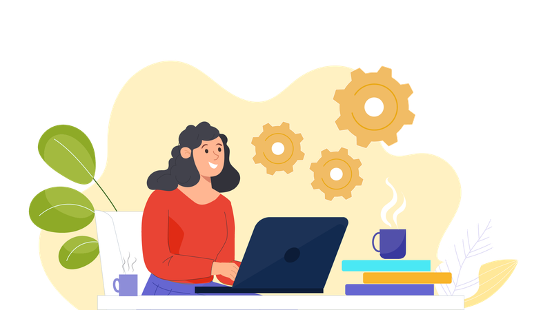 Woman working on laptop  Illustration