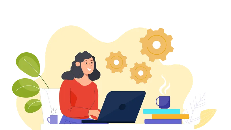 Woman working on laptop  Illustration