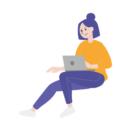 Woman working on laptop  Illustration