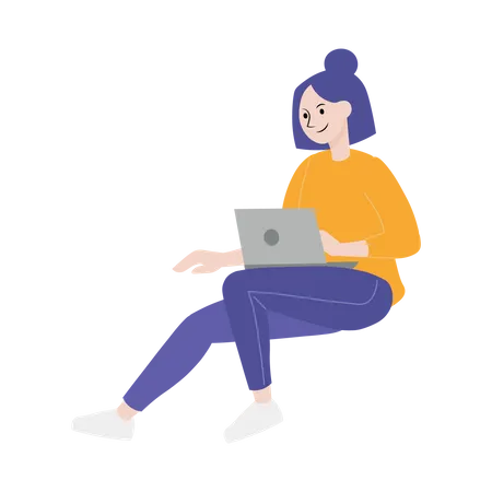 Woman working on laptop  Illustration