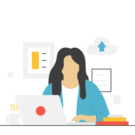 Woman working on laptop  Illustration