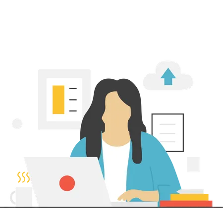 Woman working on laptop  Illustration