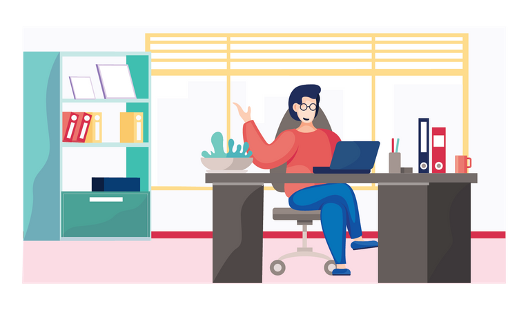 Woman Working On Laptop  Illustration