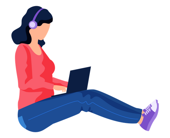 Woman working on laptop  Illustration