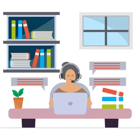 Woman working on laptop  Illustration