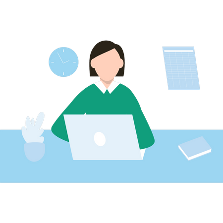 Woman working on laptop  Illustration