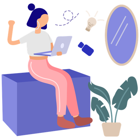 Woman working on laptop  Illustration