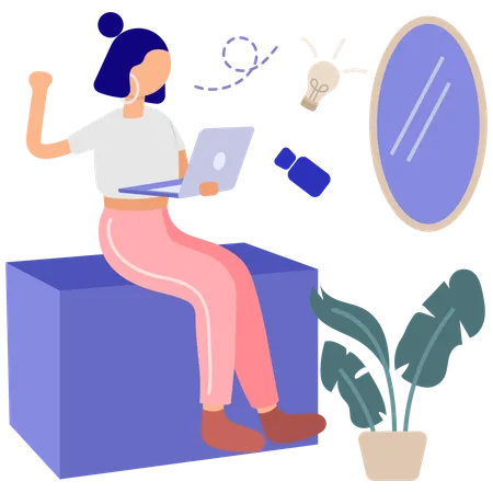 Woman working on laptop  Illustration