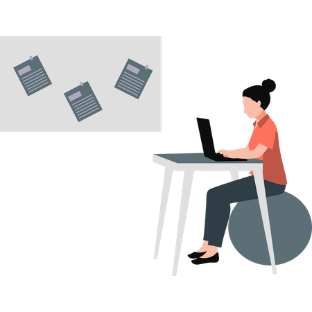 Woman working on laptop  Illustration