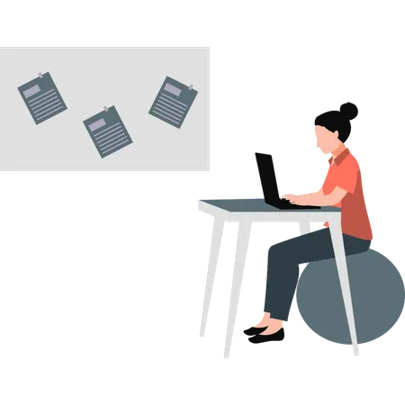 Woman working on laptop  Illustration