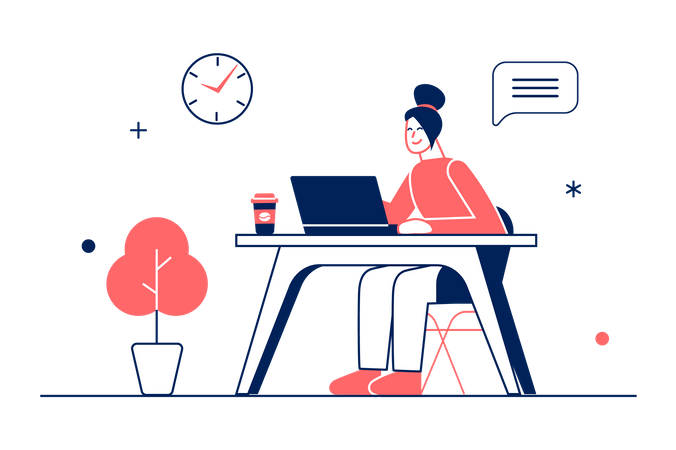 Woman working on laptop  Illustration