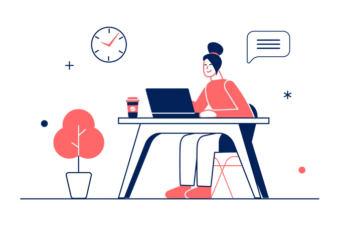 Woman working on laptop  Illustration