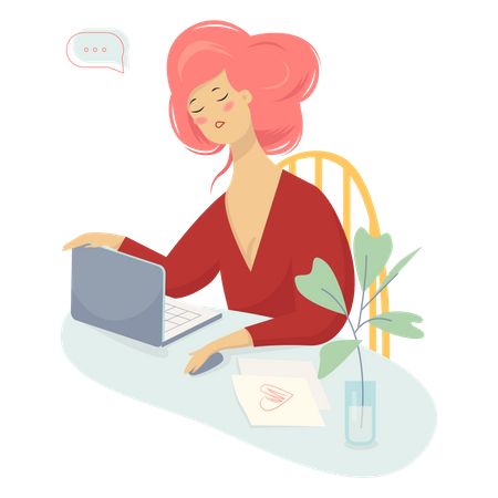 Woman working on laptop  Illustration