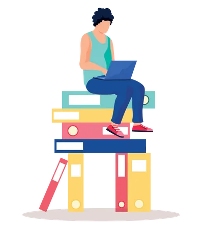 Woman working on laptop  Illustration