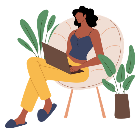 Woman working on laptop  Illustration