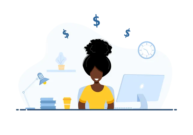 Woman working on laptop  Illustration