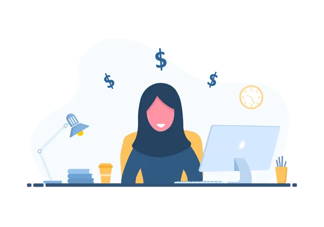 Woman working on laptop  Illustration