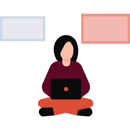 Woman working on laptop  Illustration