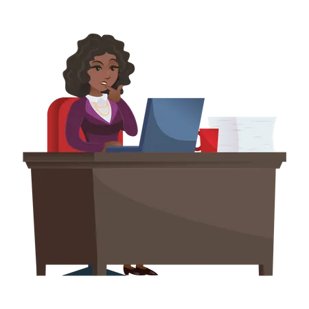 Woman Working On Laptop  Illustration