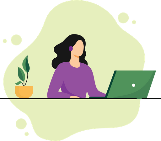 Woman working on laptop  Illustration