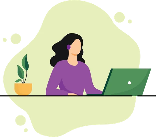 Woman working on laptop  Illustration